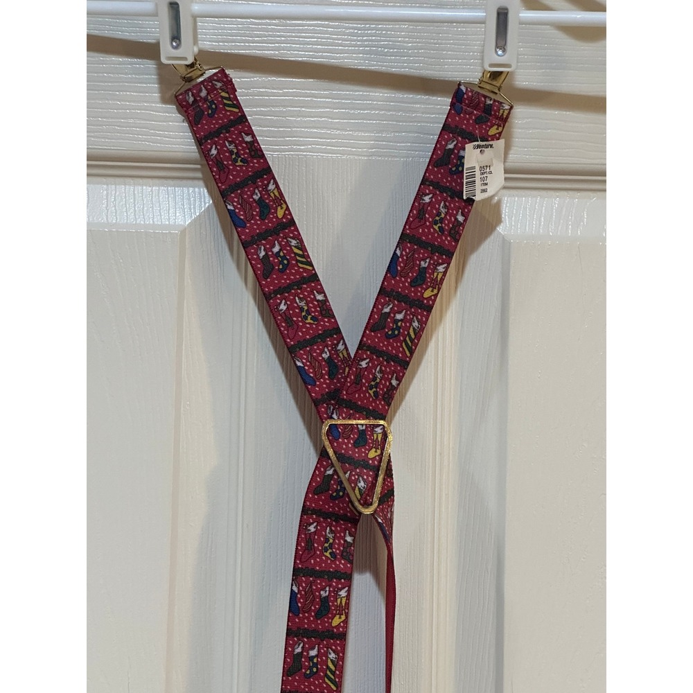 Vintage Christmas Stocking Suspenders Red Holiday Y-Back Adjustable Gold Clips‎
